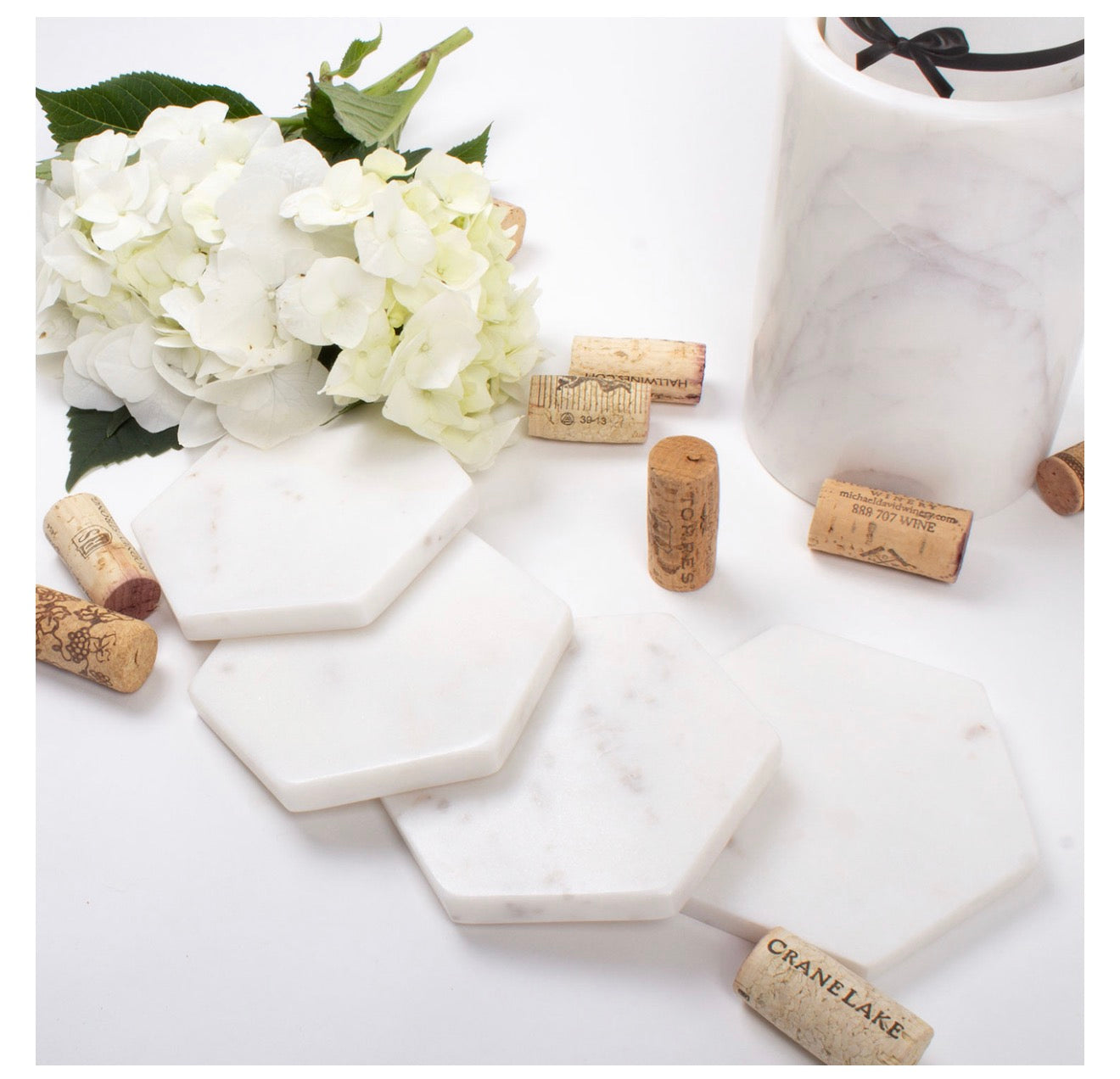 8 Oak Lane White Marble Coaster Set