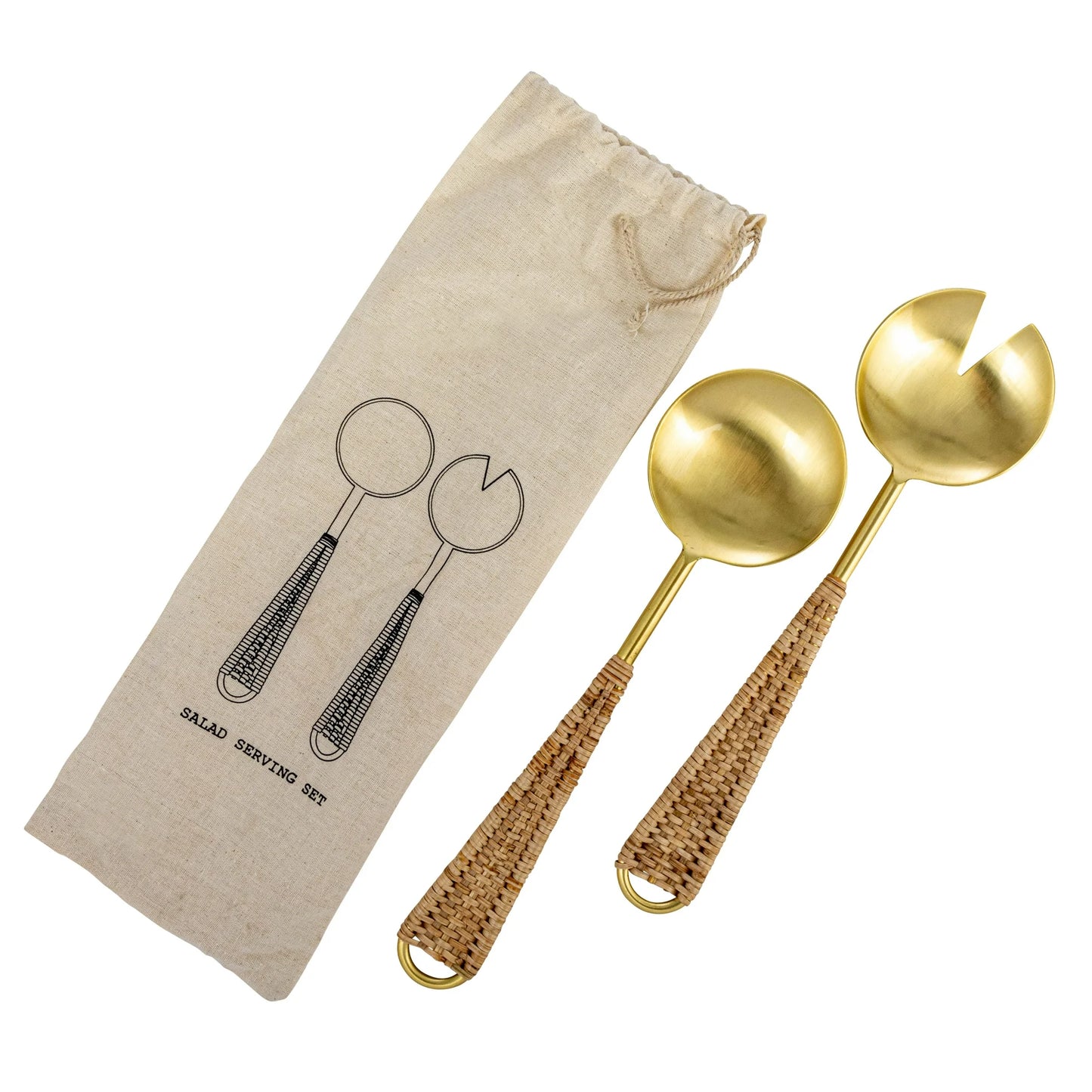 Bloomingville Gold Rattan Salad Server Set