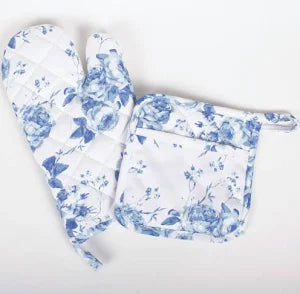 8 Oak Lane 2 Piece Blue and White Oven Mitt Set