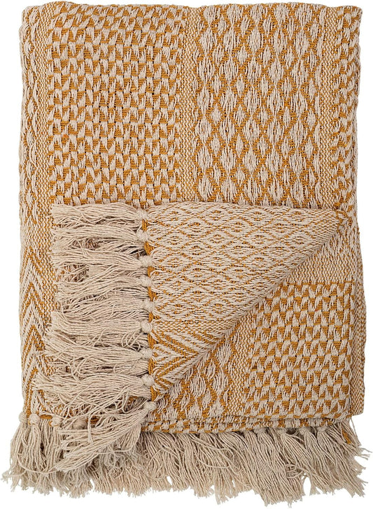 Bloomingville Cotton Blen Knit Throw Blanket in Yellow